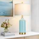 26 Aqua Blue Ceramic Lamp Single, Coastal Table Lamps for Living Room End Table, Modern Bedside Lamp for Nightstand, Elegant Farmhouse Bedroom Lamps for Desk Side Home Decor(Bulb Included)