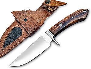 Handmade D2 Steel Hunting Knife - Bushcraft Fixed Blade Hunting Knife with Sheath and Wood Handle - 9.5 EDC Skinner Knife Ideal for Skinning, Camping and Outdoor