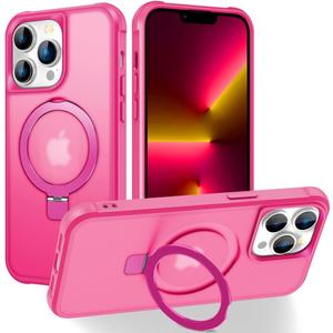 PIXIU Strong Magnetic for iPhone 13 Pro case Compatible with Mag-Safe, Built-in Invisible Stand,Military Shockproof Slim Protective Matte Phone Cover for iPhone 13 Pro 6.1"-Hot Pink