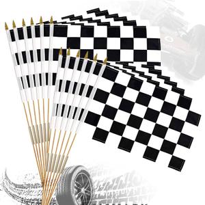 12x18 Inch Black and White Checkered Racing Flags on Stick Hand Held Race Car Flags Perfect for NASCAR Theme Party Car Racing Decorations (12)