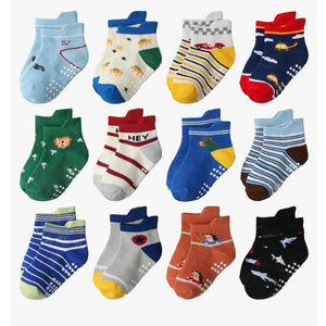 Aroveea Toddler Socks Non Slip Grip Cute Cotton Baby Socks 12 Pack for Toddler Boys Girls Kids Size:5-7 Years