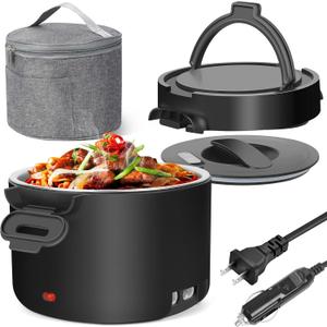 Electric Lunch Box for Men, 1L/34oz 100W Portable Food Warmer Leak-proof Food Heater for Adults 12V/24V/110V for Car/Truck/Office/On-the-Go Travel Black