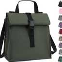 Insulated Lunch Bag for Men/Women/Kids, Roll top Reusable Lunch Box with Adjustable Shoulder Strap, Thermal Lunch Cooler Tote Container for Adults/Teens School Work Office Picnic,Army Green