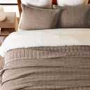 EVERGRACEHOME Stonewashed Cotton Quilt Set Full Queen Size, Ultra Soft Oversized Bedspread Coverlet Set, Lightweight Crinkle Box Stitch Bedding Sets for All Season, with 2 Shams, Mocha Brown