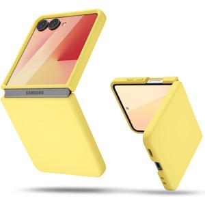 oakxco for Samsung Galaxy Z Flip 7 Phone Case Liquid Silicone, Cute Thin Slim Grip Soft Rubber Gel for Women Men, Smooth Matte TPU Plain Solid Color Girly Simple Case with Camera Cover, Yellow