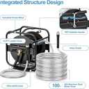 100ft Retractable Garden Hose Reel, Wall Mounted Metal Garden Hose Reel, Heavy Duty Stainless Steel Hose Reel with 9-Pattern Nozzle for Outside, Portable & 360 Rotation Frame