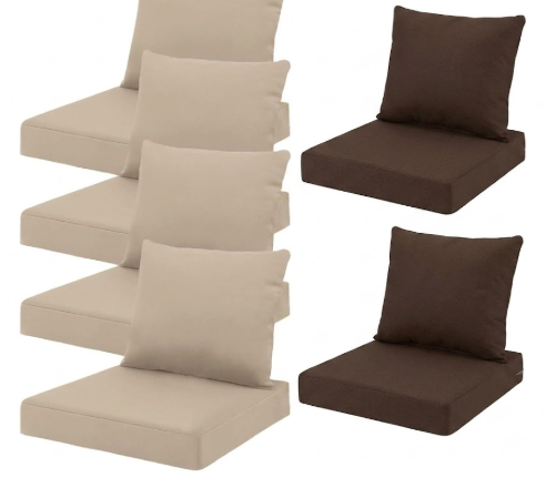 Outdoor Seat Cushion Cover Set of 5, Patio Cushion Covers Replacement Waterproof Backrest and Deep Seat Cushion Covers Set for Patio Furniture (24 x 20 Inch, 24 x 24 x 4 Inch, 3 Beige and 2 Brown)