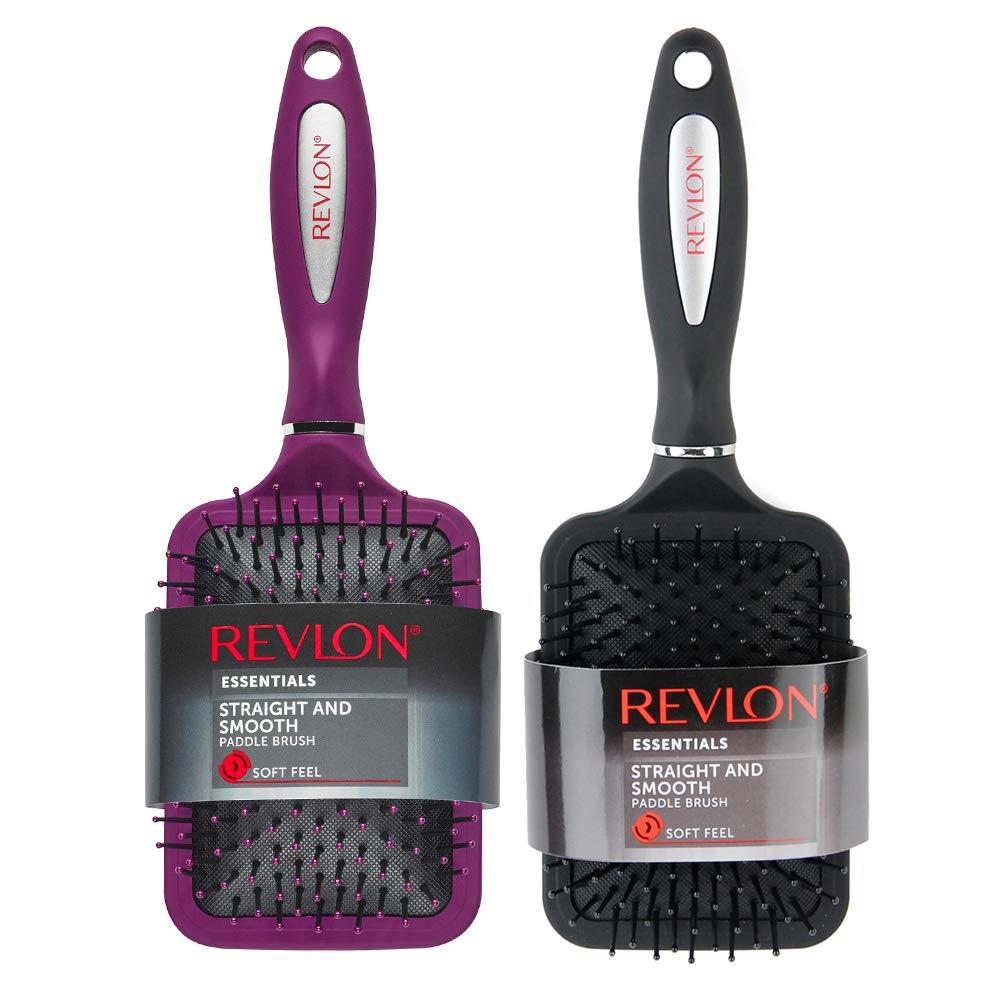 Revlon Straight & Smooth Soft Touch Paddle Hair Brush Set, Black + Berry (2 Count (Pack of 1))