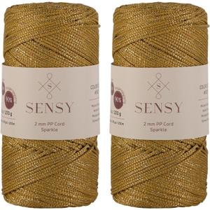 2 Pack of Sensy Premium 2mm 251 Yards Sparkle Polyester Rope 90% Polypropylene 10% Polyester Cord Macrame Cord 2mm Crochet Bag Cord Macrame Rope Crochet Thread Gift for Knitter (Mustard Sparkle)