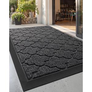 LUMI Thin Door Mat, Low Profile Front Doormats for Entryway, Absorbent Mud Resistant Outside Welcome Mats, 24"x36", Quatrefoil Grey