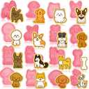 16 Pcs Dog Cookie Cutters with Plunger Stamps Set 3D Puppy Bone Shape Biscuit Cutter Funny Cartoon Cookie Stamps Stamped Embossed Dog Cookie Cutters for Treats DIY Cookie Cake Baking Supplies