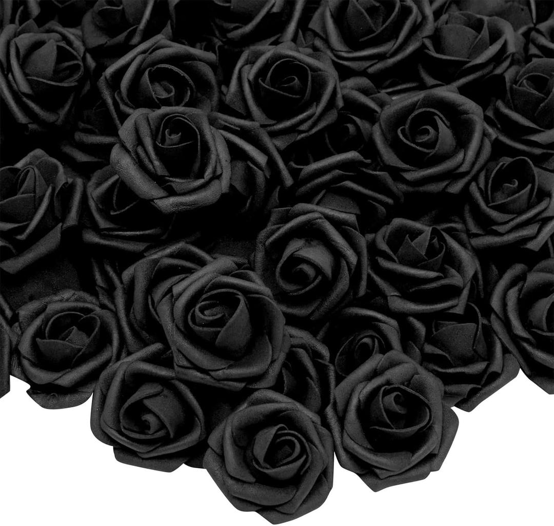 Bright Creations 100-Pack Black Artificial Flowers, Fake Foam Flowers for Halloween Decorations, DIY Crafts, Bouquets, and Black-Themed Parties (3 Inches)
