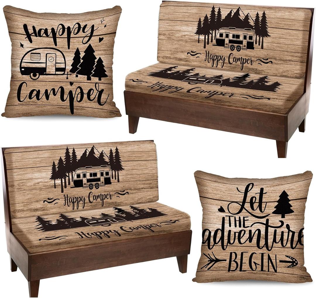 6 Pcs Rv Dinette Cushion Covers Stretch Washable Rv Dinette Cushion Covers Camper Accessories for Camper Car Bench, 2 Pillowcase, 2 Backrest and 2 Bench Replacement(Mountain)