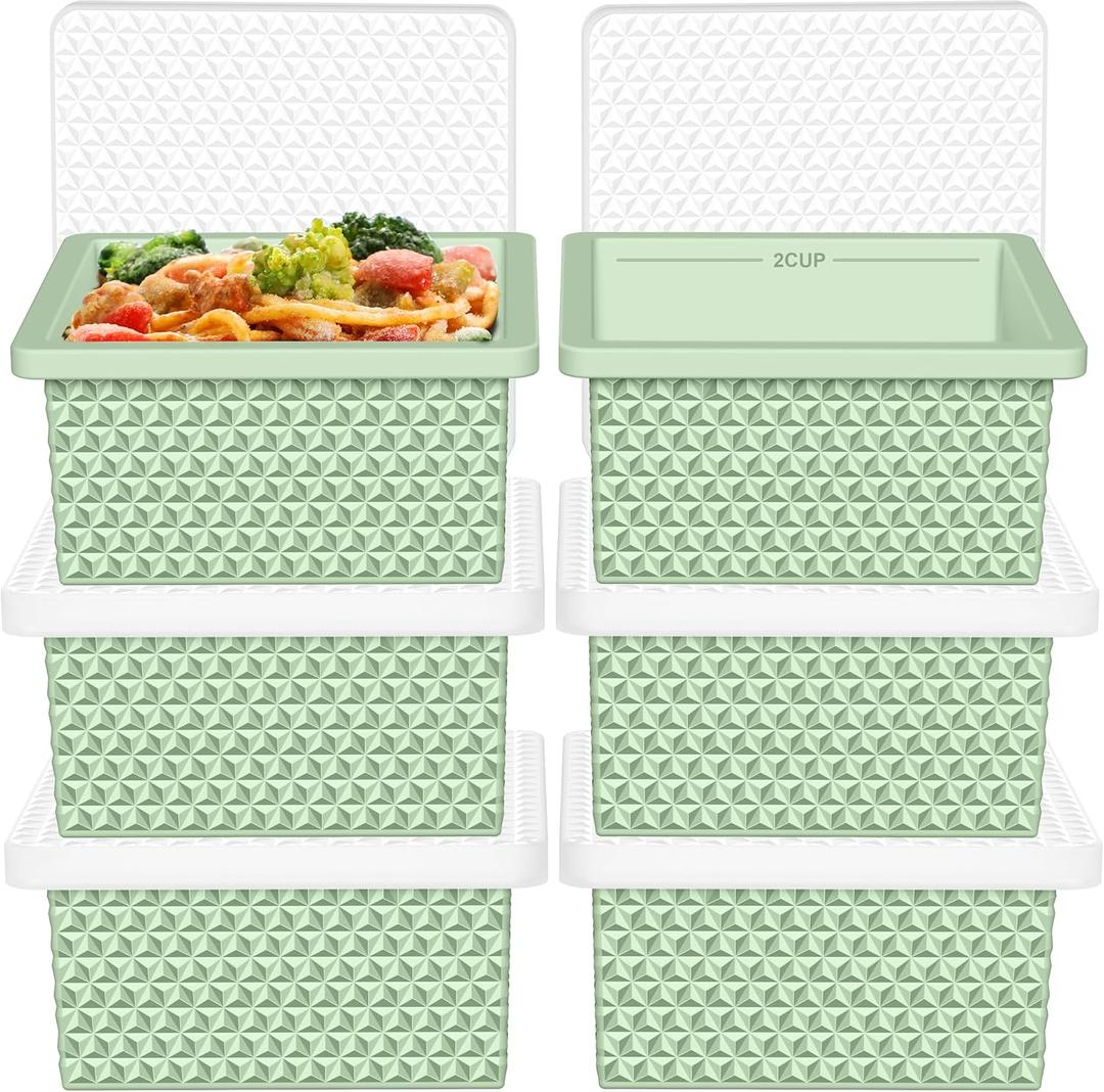6 Pack-Silicone Freezer Tray with Lid-Stackable Soup Freezer Container Molds,2-Cup Ice Cube Trays for Perfect Portion Control,Food Storage & Meal Prep,Oven & Dishwasher Safe