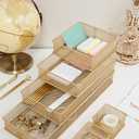 Annova Mesh Stackable Drawer Cabinet and Shelf Organizer Bins Storage Basket School Office Supply Holder Tray- Set of 2 (Gold, 6x6x2 Inch)