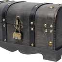 Vintage Wooden Treasure Chest Decorative Box with Lock - 12.2" x 7.1" x 7.1", Black