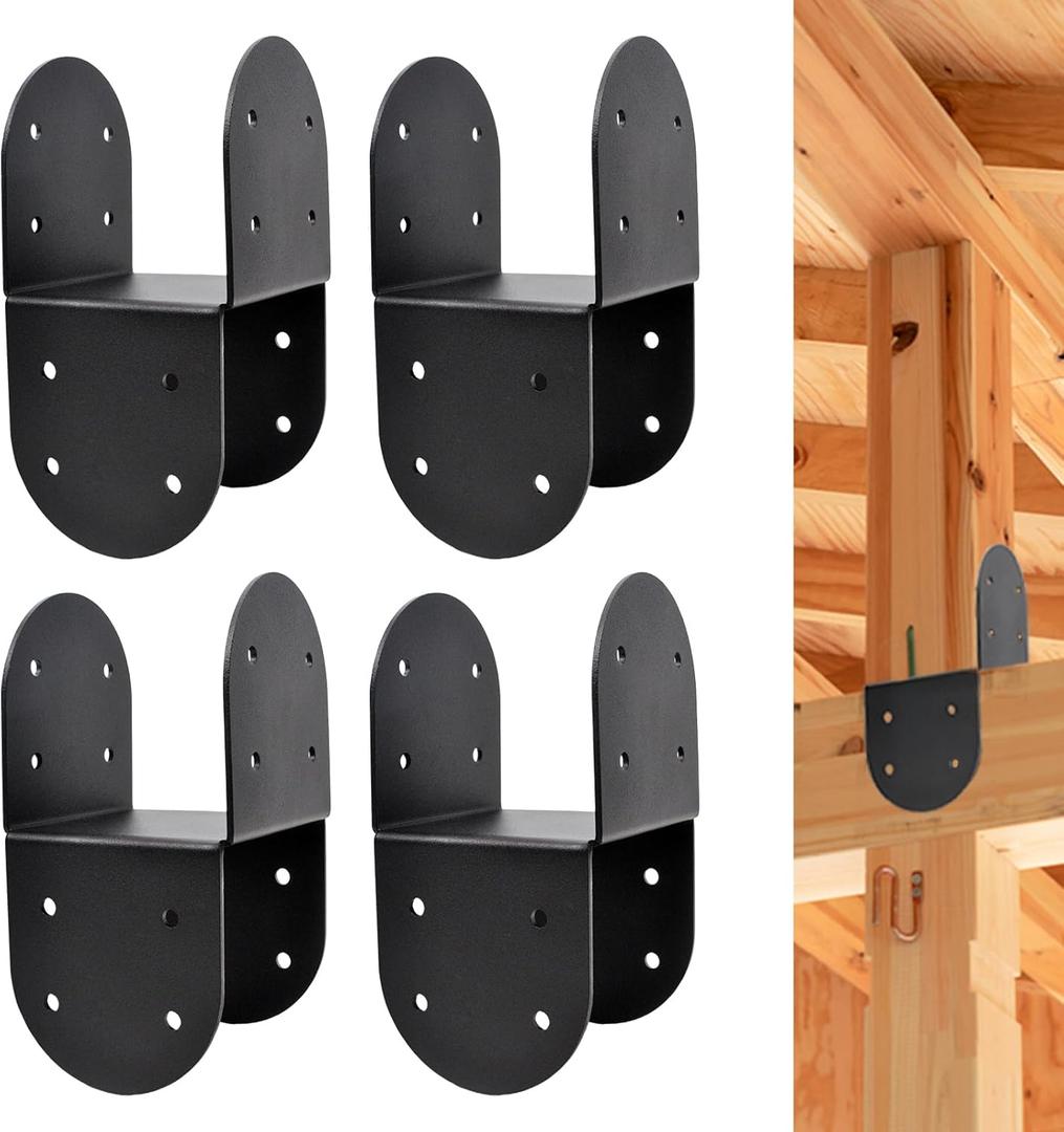 4Pack Post Cap Tie Brackets for 4x4 Wooden Posts, 14-Gauge Post Anchor Connector, Black Steel Installation Brackets, Internal Size 3-1/2" , Used to Connect Beams to The Top of Posts 4Pack Post Cap Tie Brackets for 4x4 Wooden Posts, 14-Gauge Post Anchor Connector, Black Steel Installation Brackets, Internal Size 3-1/2" , Used to Connect Beams to The Top of Posts