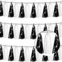 3P Black White Tassel Banner Garland Metallic Foil Fringe Banner Tinsel Tassels Streamer Banner Backdrop for Parade Floats Graduation, Halloween, Christmas, Father's Day Party Decorations