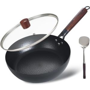 Cast Iron Pre-Seasoned Skillet - 11 Inch Non Stick Frying Pans with Lid, Removable Handle & Non-Toxic, Oven & Dishwasher Safe, Compatible with Induction, Gas, Electric Stovetops