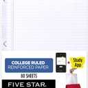 Five Star Loose Leaf Paper + Study App, College Ruled Filler Notebook Paper, Reinforced, Fights Ink Bleed, 8-1/2" x 11", 80 Sheets (170102)