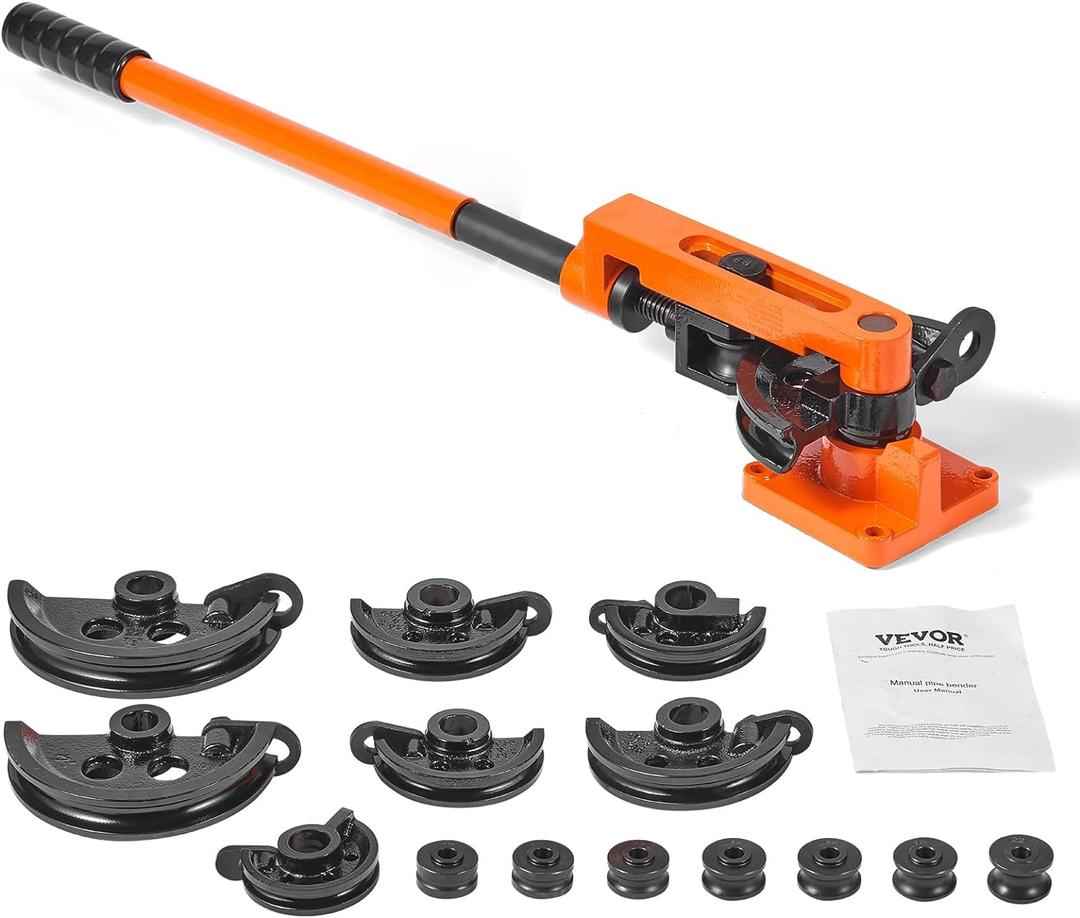 VEVOR Pipe Tube Bender, 3/8" to 1" OD Manual Pipe Tube Bender with 7 Bending Dies, 180 Copper Aluminum Pipes Bending Tools for HVAC Air Conditioning Refrigerator Auto Repair