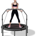 JUSTJUMP 40" Rebounder Trampoline for Adults Indoor Outdoor Fitness Max Load 275 lbs with Adjustable Foam Handle 4-Level Height Adjustable Foldable Trampoline, Black