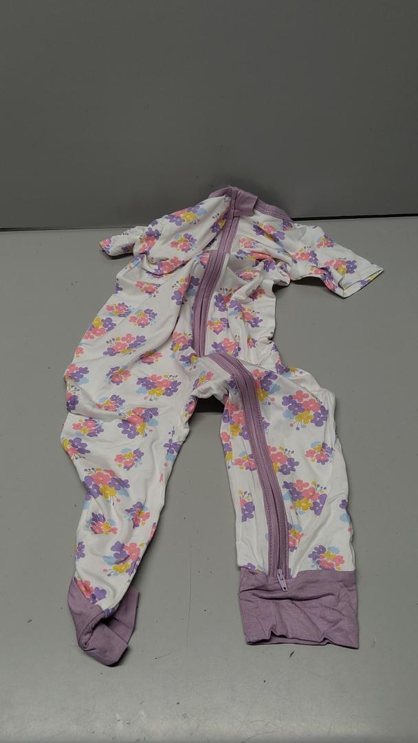 Aablexema Baby Short Sleeve Footless Romper Rayon of Bamboo 2 Way Zipper One Piece Pajamas Jumpsuits for Girls(Floral 18-24m)
