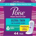 Poise Ultra Thin Incontinence & Postpartum Pads with Wings for Bladder Leaks, 3 Drop Light Absorbency, Regular Length, 44 Count