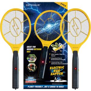 DEVOGUE® Pack of 2 Electric Fly Swatter Bug Zapper Operated with 2 * AA Batteries Flies Killer Indoor & Outdoor Pest Control Mosquito Zapper and Insect Catcher Racket (Packing May Varies)