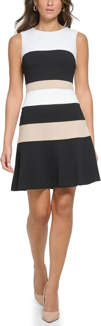 Tommy Hilfiger Women's Scuba Crepe Structured Sleeveless (12 Petite, Chino/Black/Ivory)