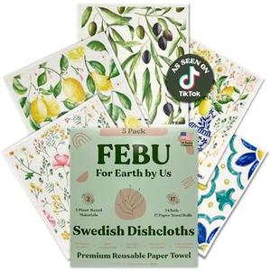 FEBU Swedish Dishcloths for Kitchen | 5 Pack Italian Summer Reusable Paper Towels Washable | Swedish Dish Towels | Non-Scratch Cellulose Sponge Cloths | No Odor, Biodegradable Cleaning Cloths