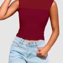 PRETTYGARDEN Women's Summer Sheer Mesh Tank Tops 2025 Trendy Casual Sleeveless Mock Neck Ruched Slim Fitted Going Out Shirts (Red, S)