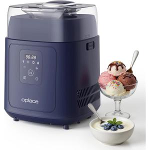 4-in-1 Compressor Ice Cream Maker (1.0Qt), No Pre-Freezing, Automatic Yogurt Maker, Gelato Sorbet Frozen Yogurt Soft Serve Machine, Compact Vertical Design for Home Kitchen(Blue)
