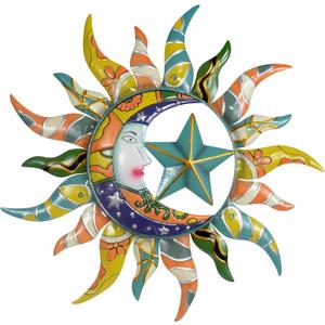 Sun Moon & Stars Metal Wall Hanging Garden Art 25 Inches Diameter