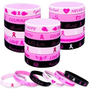 30PCS Breast Cancer Awareness Silicone Wristbands Pink Ribbon Bracelets Hope Faith Strength Accessories Women Party Supplies Favors.