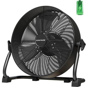 16'' Battery Operated Fan,15600mAh Rechargeable Floor Fan with Fast 2H Charging, High Velocity Cordless Metal Fan with Child-Safe Grill, Portable Fan for Camping, Jobsite, Garage, Workshop