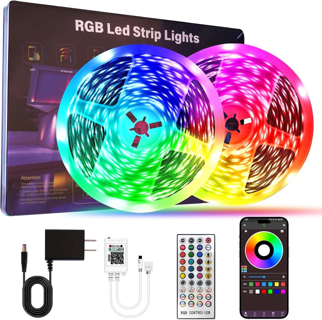 HBOWMDJIA Led Lights for Bedroom 200 FT (2 Rolls 100 FT), with Remote and Application Control RGB Color Changing LED Strip Lights, Music Synchronization, Used for Room, Family, Party Decoration