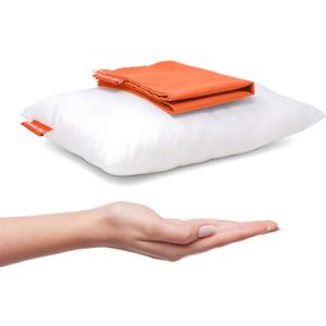 Pipsqueak Pillow - Small, Mini, Tiny - 11 x 7 in - Perfect for Travel, Cars, Airplanes, Camping, Dogs, Toddlers, Kids, Lumbar, Knees and Neck - Ages 2 Yrs and Up (White Pillow W/ Orange Case)