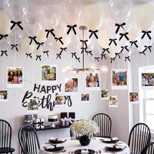 Gejoy 40 Pcs Sand White and Clear Balloons Birthday Party Decorations Black Color Bow and White Ribbon for Birthday Engagement Wedding Party Bachelorette Decor
