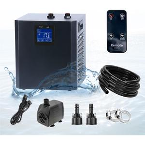 79 Gallon Aquarium Chiller, Fish Tank Chiller,1/3 HP Active Aqua Chiller for Axolotl, Aquarium Cooler with LED Display, Pipe, Water Pump, Remote Control (Black Built-in Filter)