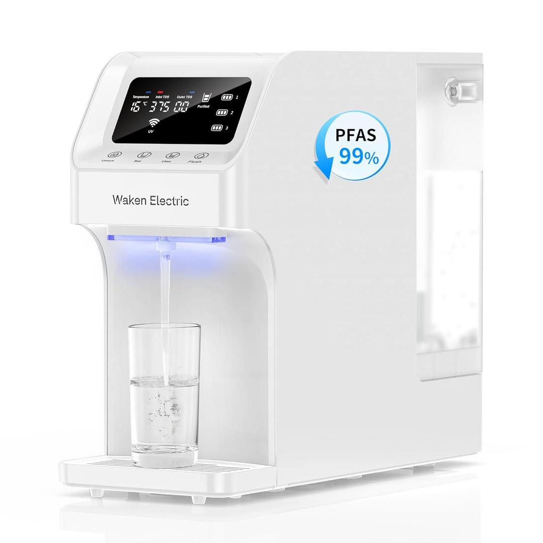 Waken Electric C11S Reverse Osmosis Water Filtration System Countertop 180oz Water Tank 4:1 Pure to Drain 8 Stage RO Filter No Installation for Home Apartment Condo RV