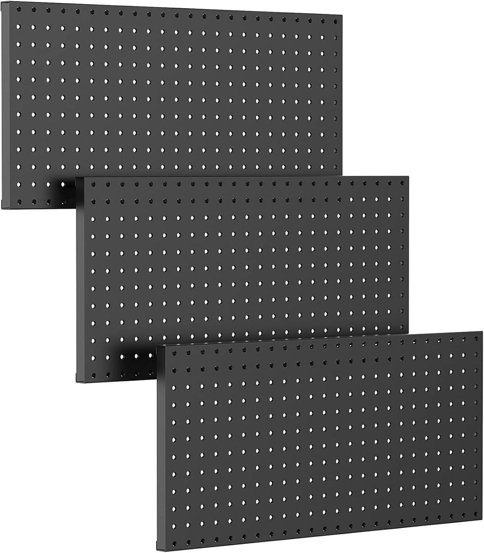 TORACK 3 PCS Metal Pegboard Panels for Wall Garage Utility Tools Storage Pegboard for Workbench, Shop, Modular Peg Board Tool Organizer Boards(Pack of 3, Black)