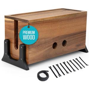 Extra Large Cable Management Box, Wood Cord Hider Box & Organizer for Power Strip, TV Wires & Desk Cable Storage (Solid Acacia)
