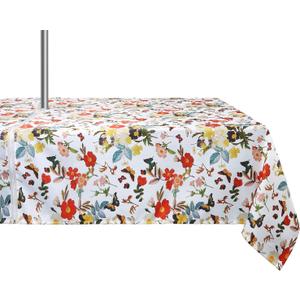 ColorBird Spring Bloom Botanical Print Outdoor Tablecloth Water Resistant Spillproof Polyester Fabric Table Cover with Zipper Umbrella Hole for Patio Garden Tabletop Decor, 60 x 84 Inch, Zippered