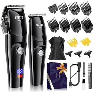 Ukeety Hair Clippers for Men Professional Beard Trimmer Cordless Hair Clippers with LED Display Rechargeable T-Blade Hair Trimmer Hair Cutting Kit for Household Barber Kit