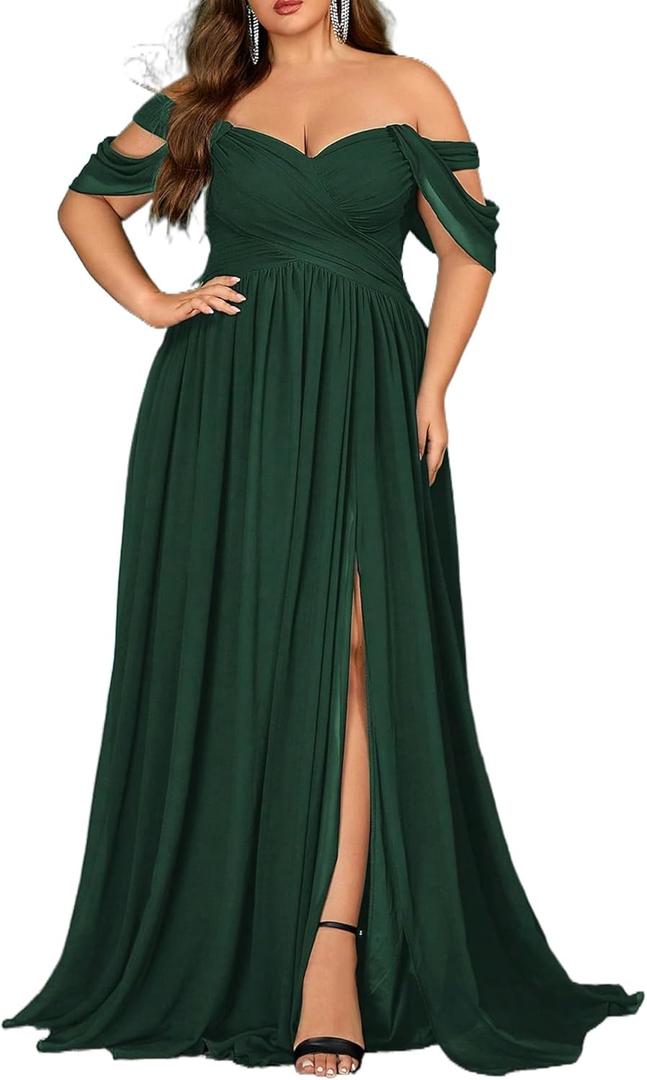 Women's Daily Plus Size Dresses A Line Chiffon Wedding Guest Bridesmaid Maxi Dress Prom Evening Party Cocktail Gown 4X-Large, #1 Dark Green