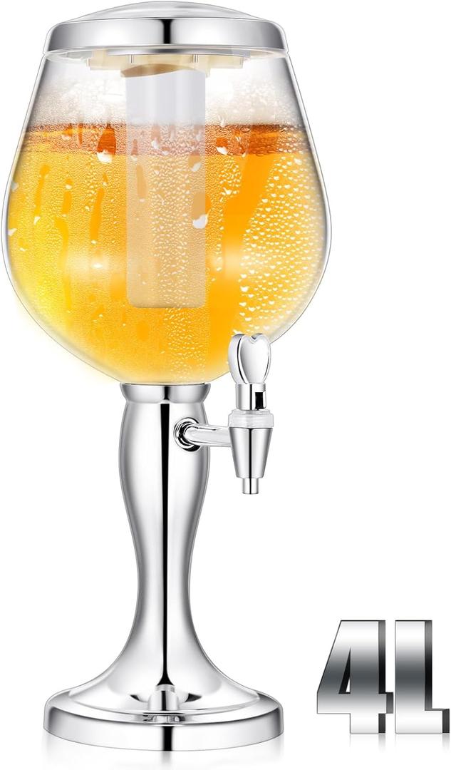 FillTouch Mimosa Tower, 4l/ 135oz Beer Beverage Dispenser for Drinks Mimosa Tower Dispenser with Ice Tube and Spigot Tabletop Beer Dispenser Liquor Dispenser for Margarita Liquor Bar Party