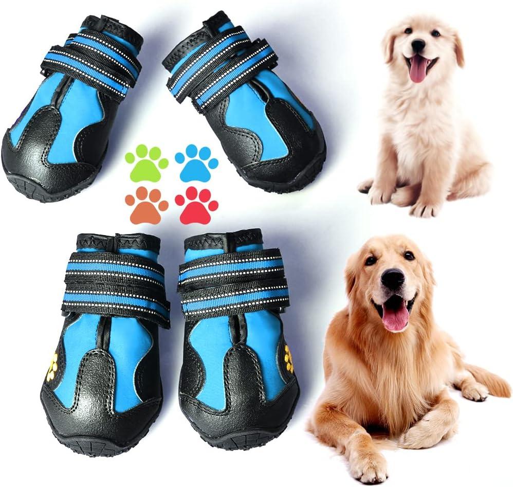 CovertSafe& Dog Boots for Dogs Non-Slip, Waterproof Dog Booties for Outdoor, Dog Shoes for Medium to Large Dogs 4Pcs with Rugged Sole Black-Blue Size 1
