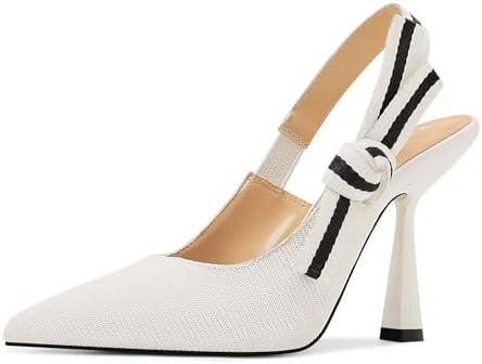HOCHFART Slingback Heels for Women Closed Pointed Toe High Heels Bowknot Knitted Dress Work Wedding Pumps Shoes 8