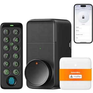 SwitchBot Smart Lock Pro Bundle: Lock+Keypad Touch+Hub Mini Matter, Fingerprint Deadbolt Retrofit, IP65, Matter HomeKit Siri iPhone/Apple Watch, Alexa/Google, Black
